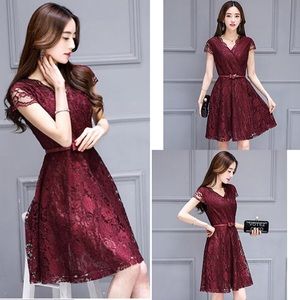 HP! Dreamy Wine Red Lace Cocktail Dress